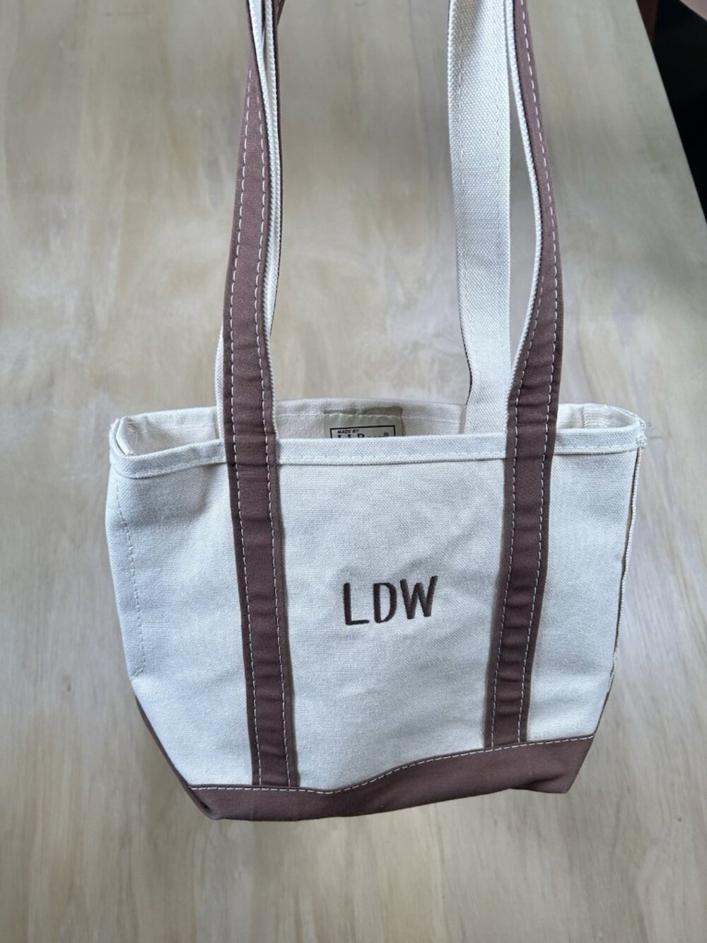 Vintage 1990’s LL Bean Boat & Tote Canvas Brown Trim  USA Made Monogrammed EUC - Picture 2 of 15